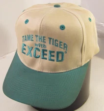 Syngenta Exceed Hat Mens Beige Teal Bill Farmer Cap Tame the Tiger Motto Logo KC
