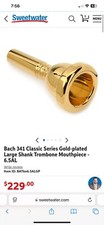 Bach 341 Classic Series Gold-plated Large Shank Trombone Mouthpiece - 6.5AL