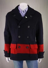 Polo Ralph Lauren Mens Color Block S Merino Wool Double Breasted Pea Coat