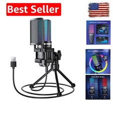 Podcast Microphone, USB Computer Mic, Cardioid Condenser PC Micro with Tripod...