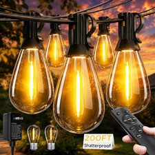 200FT LED Outdoor String Lights with Remote, 72 2 Shatterproof Bulbs Dimmable Ti