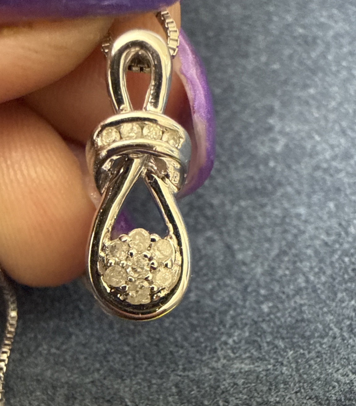 Solid Sterling Silver Diamond Cluster Pendant & N… - image 4