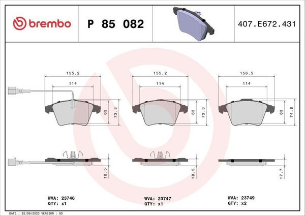 Brembo BremsbeläGe + Sensor FüR VW Multivan Transporter T5 T6 PR-2E3 Vorne-image