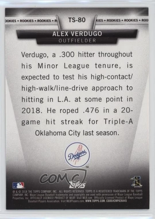2018 Topps Topps Salute Series 1 Rookies Red /10 Alex Verdugo #TS-80 Rookie RC - Image 2 of 2
