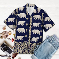 Bear hawaiian shirt Great Gift For Polar Bear Lover Navy Pattern Hawaiian Shirt