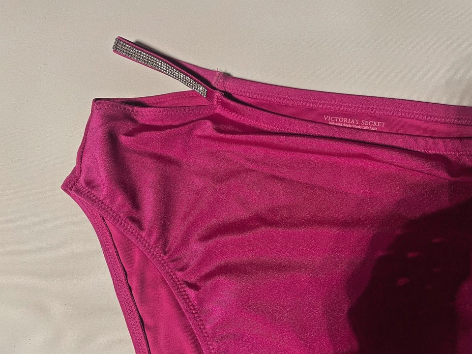 Nuevo Victoria’s Secret Traje de Baño Cintura Alta Bikini Parte Inferior Talla M Rosa Estrás Foto 3 de 4