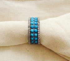 Turquoise Wedding Band Ring 925 Sterling Silver Stackable Band Valentine's gift