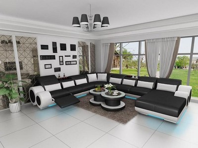 Ledersofa Couch Wohnlandschaft Ecksofa Eck Garnitur Design Modern Sofa mit USB