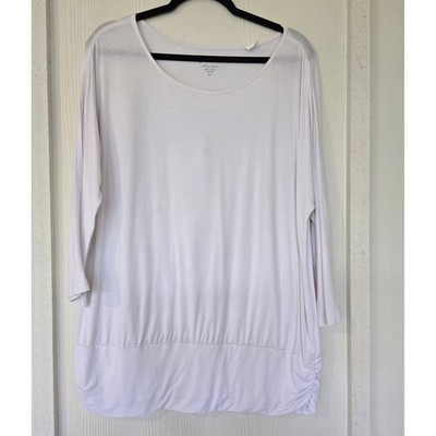 Chicos White Banded Hem Tunic Top Sz 3X Classic Coastal Vacation Office Capsule