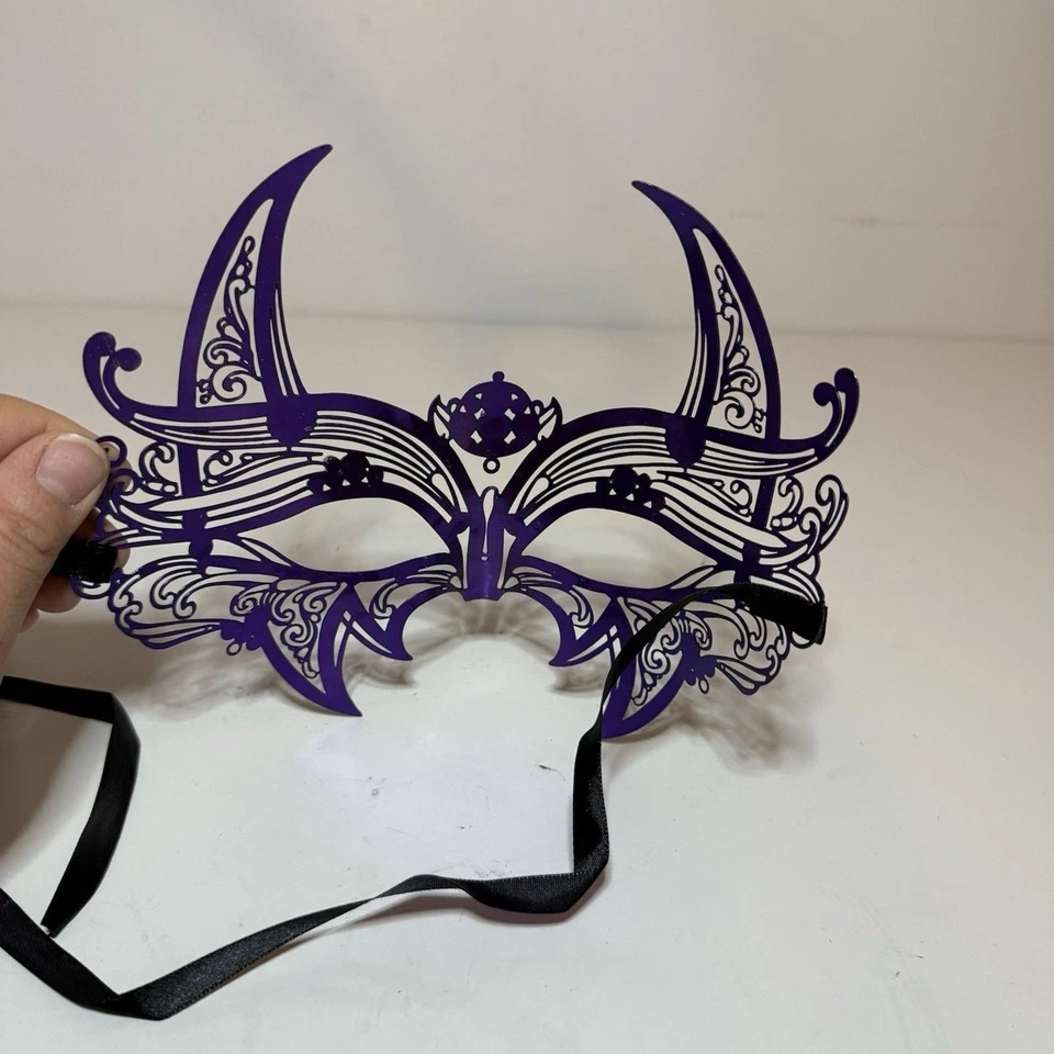 NWT Wolverine Venetian Men's Purple Masquerade Mask w/ Crystal Rhinestones Metal - Image 2 of 3