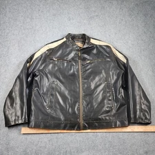 Arizona Jean Company Men’s Faux Leather Moto Jacket Black Beige Stripe XXL Biker