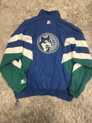 VTG 90s Starter NBA Authentics Timberwolves Half-Zip Pullover Windbreaker 2XL image 2