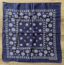 Vintage Fast Color All Cotton RN 14193 Dark Blue Bandana USA Geometric Spheres