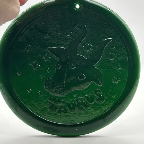 BLENKO Large Glass Zodiac Sun Catcher Wall Hanging TAURUS Bull 6.75” Green 2024