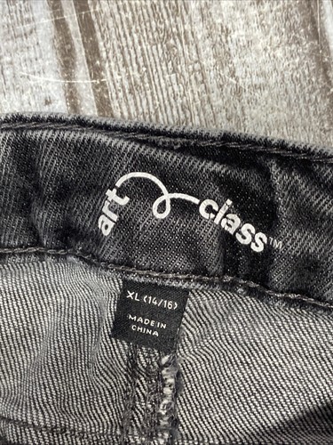 Art Class Girls Kids Cuff Shorts Black Dark Adjust Waist Denim | Girl XL 14/16 - Picture 3 of 5