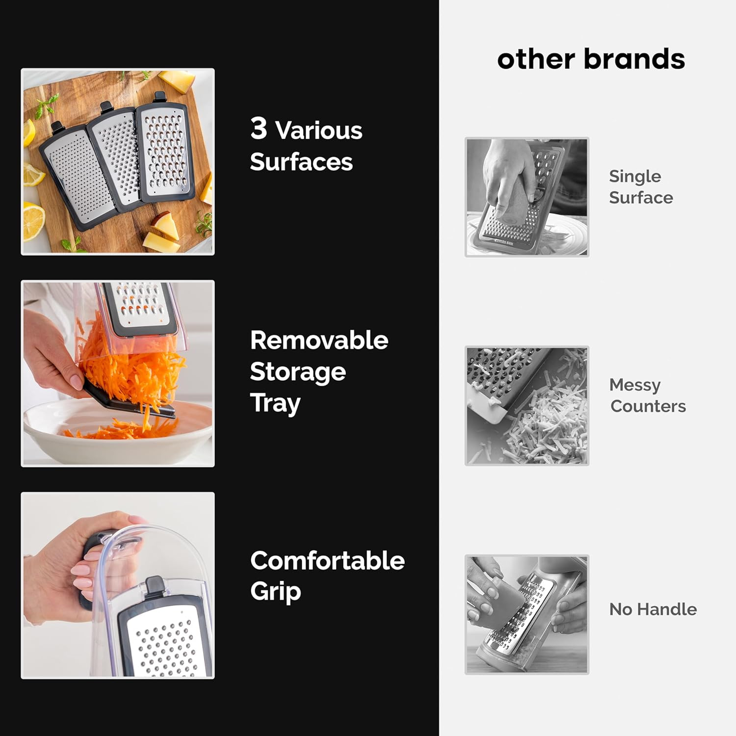 Cheese Grater with Garlic Crusher- Box Grater Vegetable Shredder with 3 Stainles