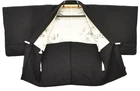 JAPANESE VINTAGE KIMONO SILK JACKET HAORI ROBE BLACK 1mt3879