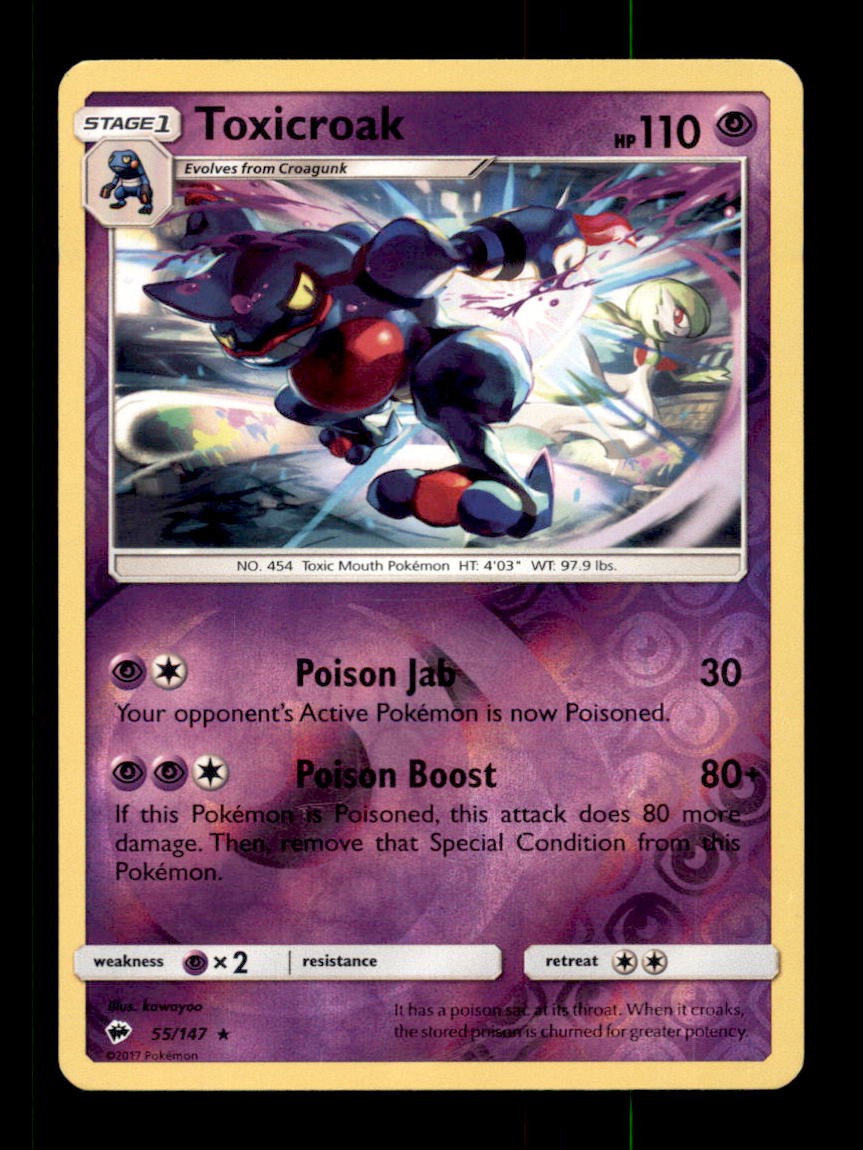 TOXICROAK 55/147 R BURNING SHADOWS POKEMON REVERSE HOLO LP