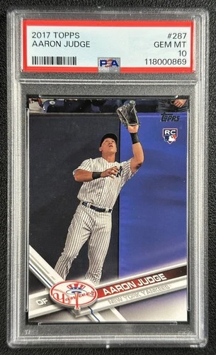 AARON JUDGE PSA 10 2017 TOPPS BASEBALL #287 ROOKIE CATCHING RC YANKEES 0869
