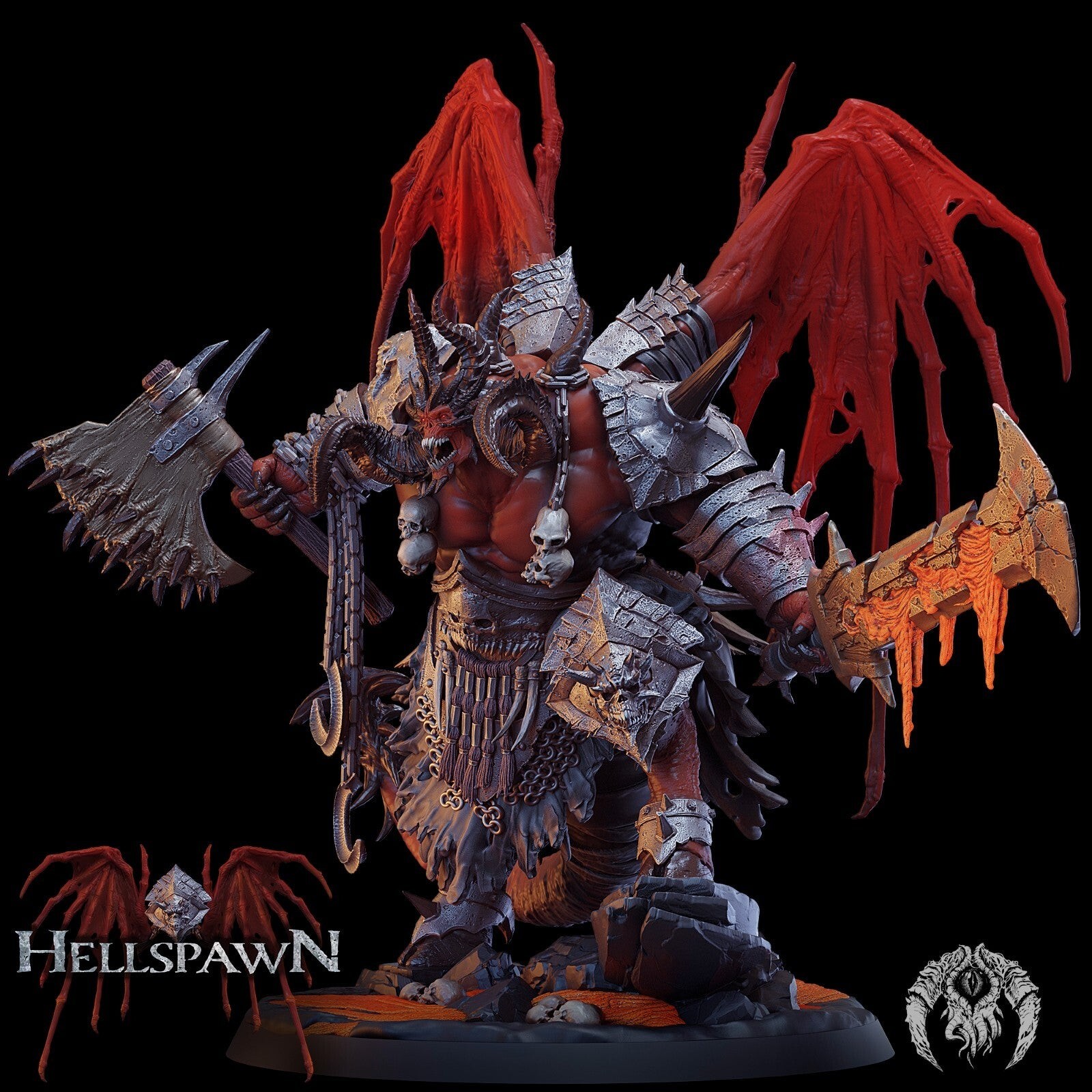Demon avec socle 100mm en résine noire pour figurine de jeu