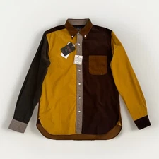 Beams Plus Men’s Shirt Corduroy Panel Size Medium Brown Cotton Button Japan New