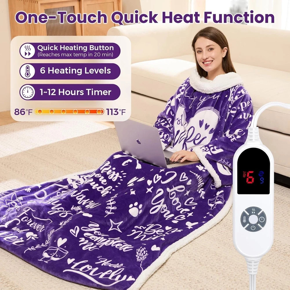 Wearable Heated Blanket with Sleeves Foot Pocket Electric Throw for Women Gift