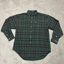 Tommy Hilfiger Flannel Shirt Mens Large Green Plaid Button Down Long Sleeve Y2K
