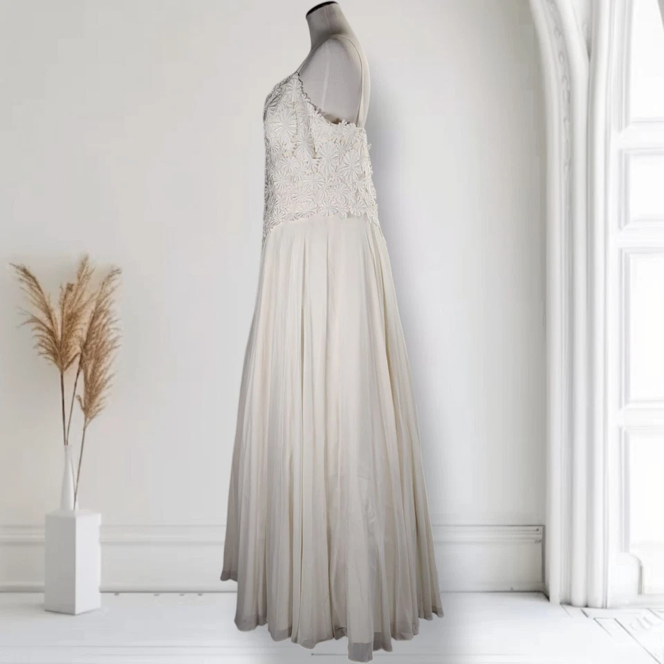 Vintage 90s Alyce Designs Ivory Lace Dress Size 16 Boho Bridal Formal Gown - Image 4 of 4