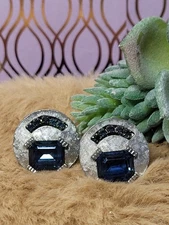 Vtg Blue Faceted Rhinestone Silver Tone Cufflinks Vintage Vintage Links