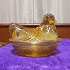 Vintage Amber Carnival Glass Hen on Nest Covered Dish Continental Can Co