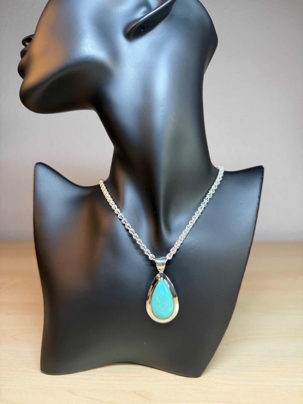 Jay King Sterling Silver Navajo Style Turquoise Teardrop Pendant Necklace 18-21