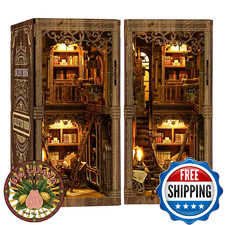Book Nook with LED Light - 3D Puzzles for Adults, DIY Miniature House Kit,3D Cre