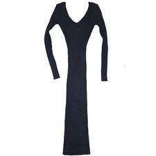 Astonishing Power Ribbed Bodycon V-Neck Midi Dress Womens M Black NEW Elegant