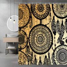Boho Dreamcatcher Shower Curtain Black and Beige Graphic Print