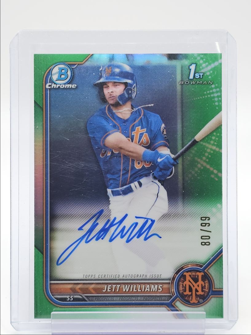 JETT WILLIAMS 2022 BOWMAN CHROME DRAFT 1ST GREEN REFRACTOR AUTO /99 Q1811