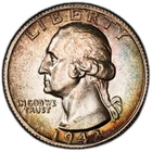 MS64 1942-S 25C Washington Silver Quarter, PCGS Trueview- Nicely Rainbow Toned