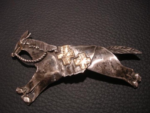 Catherine Maziere Santa Fe Artist Sterling Silver & Brass Horse Pin Brooch Vtg