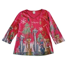Jess & Jane Shirt Artsy Abstract All Over Christmas Cat Pop Art Womens Small USA