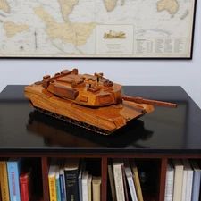M1 Abrams Tank Wooden Model – Handmade Woodcraft Military Tank Gift, Wooden Army