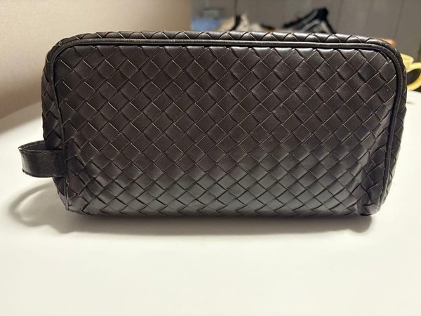 Bottega Veneta Intrecciato Leather Dark Brown Clutch Bag Mens W10.2xH6.3xD2.4 in