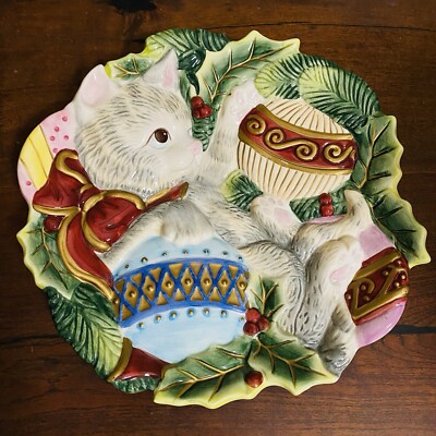 FITZ & FLOYD Kristmas KITTY CAT CANAPE Christmas Plate Tray Holiday Wall Decor
