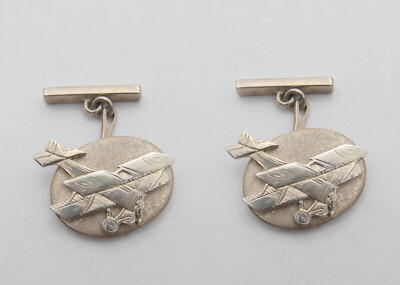 Gemelli A Forma Di Aeroplano In Rame Pressofuso, Finitura Ottone/Argento, Con Perno Girevole, Regalo Originale Per Uomo - 4