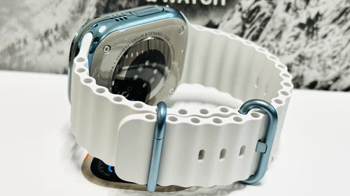 Sky Blue Apple Watch ULTRA 49mm Titanium Custom Polished Anodized White Ocean
