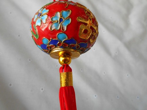 Vintage Chinese Double Happiness Hanging Ornament Handmade "Cloisonne On Brass" - Picture 5 of 9