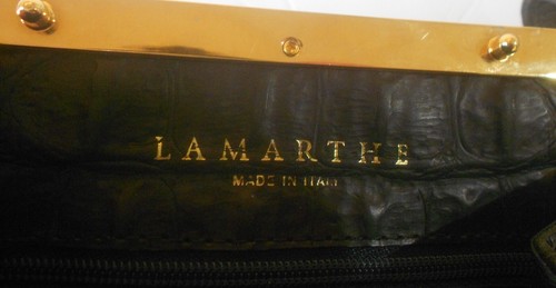Vintage Unique Lamarthe Paris Black Calfskin Leather Croc Embossed Handbag Italy - Picture 7 of 10