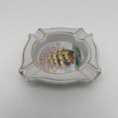 Castillo de oro japonés vintage velero cenicero baratija plato Japón náutico - Imagen 4 de 11