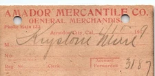 1919 AMADOR MERCANTILE  AMADOR CITY CA KEYSTONE MINE SUTTERS MILL INVOICE  Z3524
