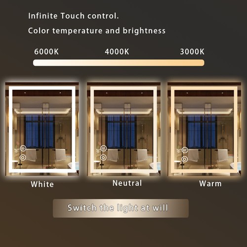 LED Bathroom Mirror Vanity Mirror, Anti-Fog Dimmable Front Lighted Makeup Mirror - Picture 40 of 66
