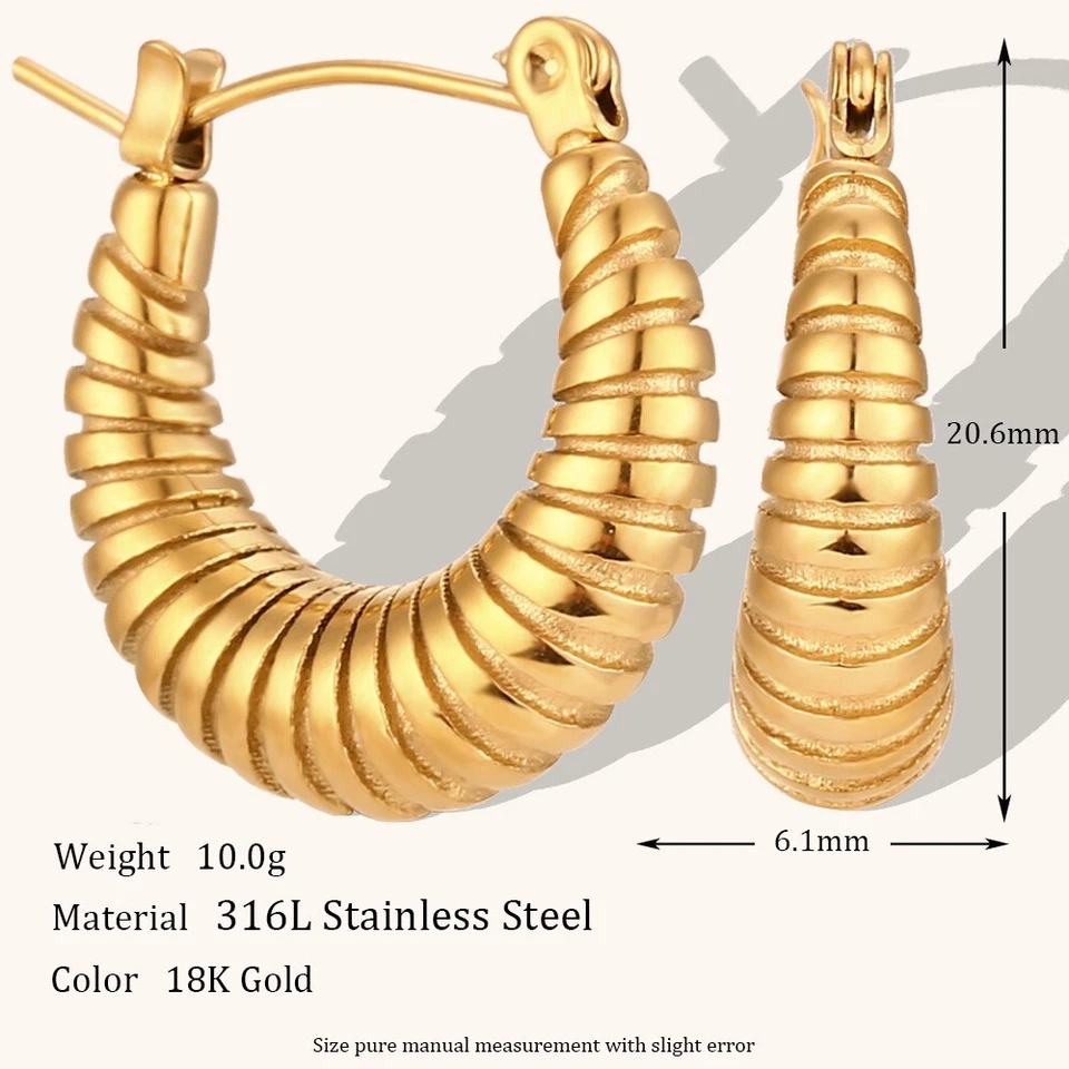Pendientes de aro de acero inoxidable enchapados en oro de 18 quilates para mujer cuerno pequeño liso colgante gota Foto 3 de 4