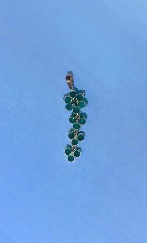 14k Solid Yellow Gold Cluster Dangle Pendant W/Natural Round Emerald 1.98GM - Picture 8 of 9
